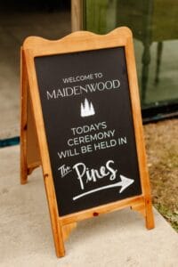 Maidenwood sustainable wedding sign to be reused at your wedding. 